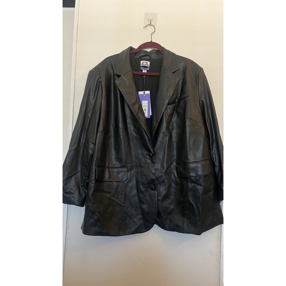 Future Collective Oversized Chic Black Leather Blazer Plus Size 2X Women